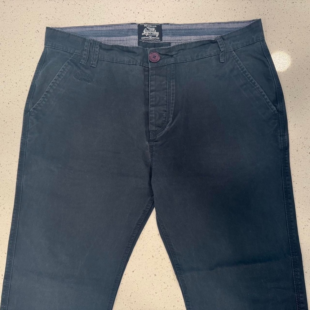 Superdry Limited Edition Tokyo Chino Pants Mens 37x31 Navy Blue Straight Leg